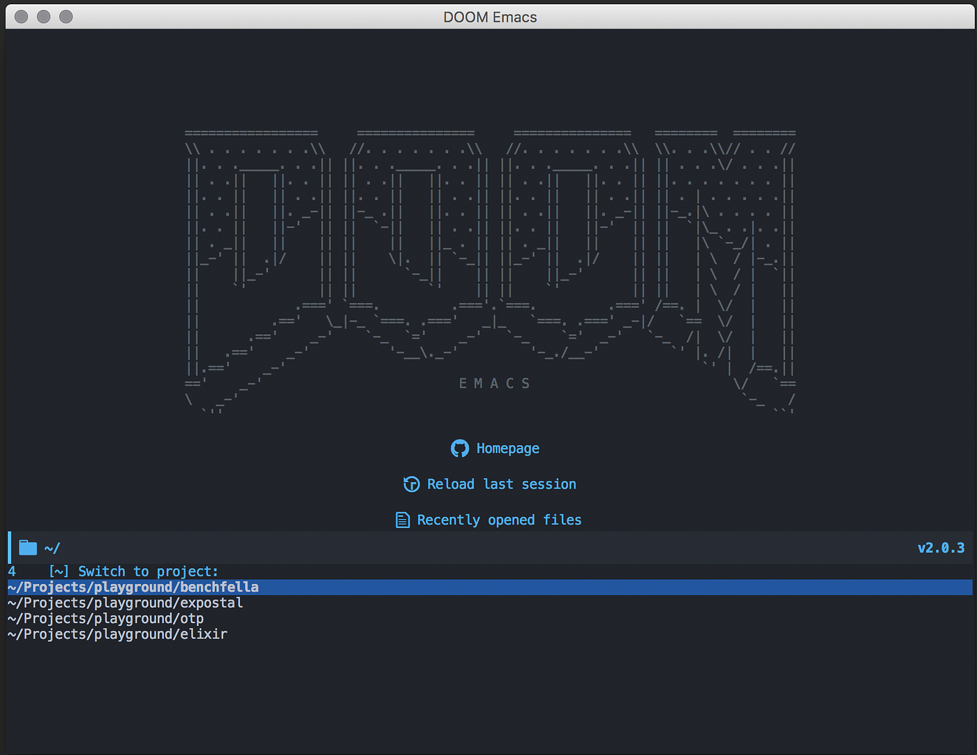 Doom Emacs home screen